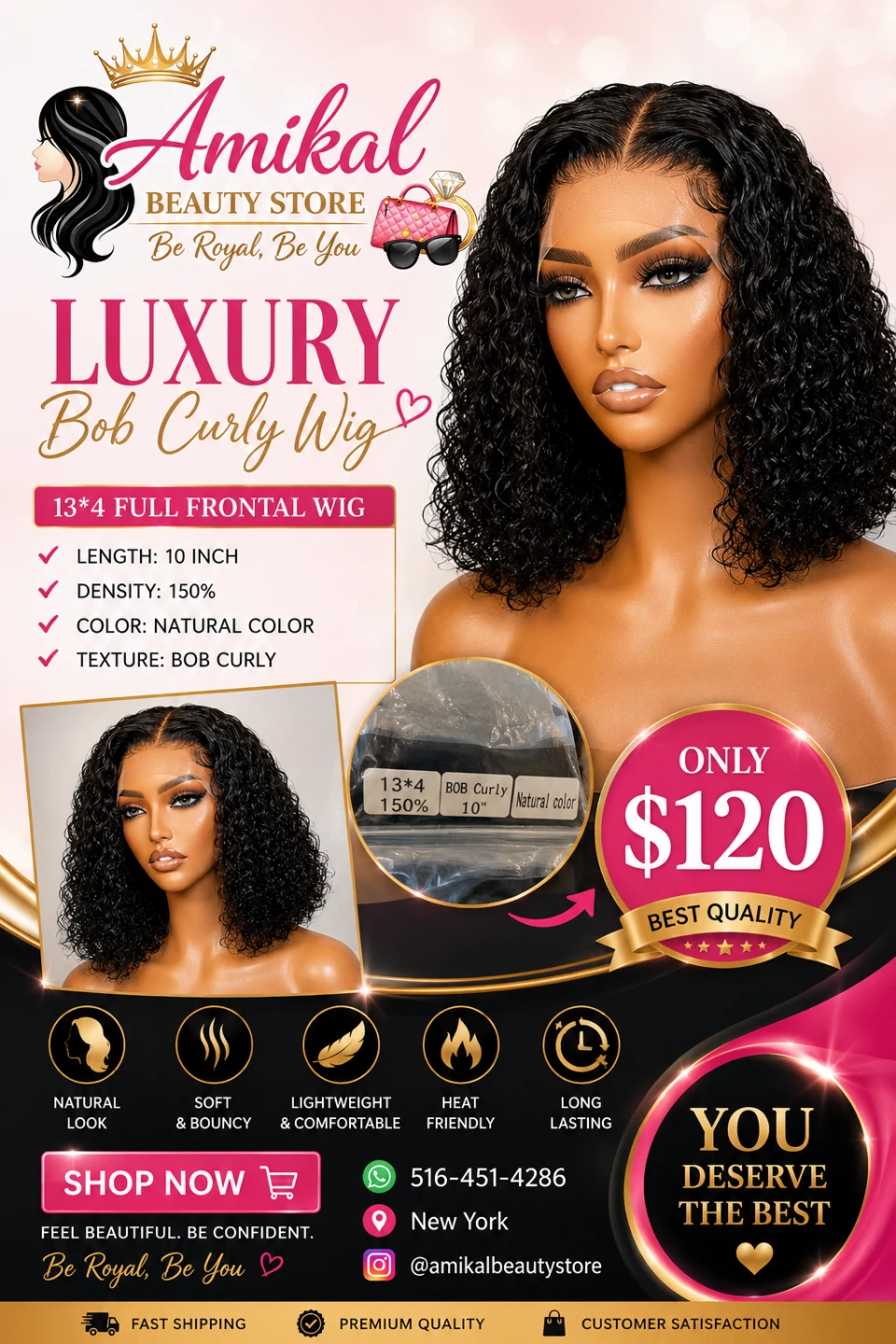 Amikal Luxury 10 Inch Bob Curly Wig