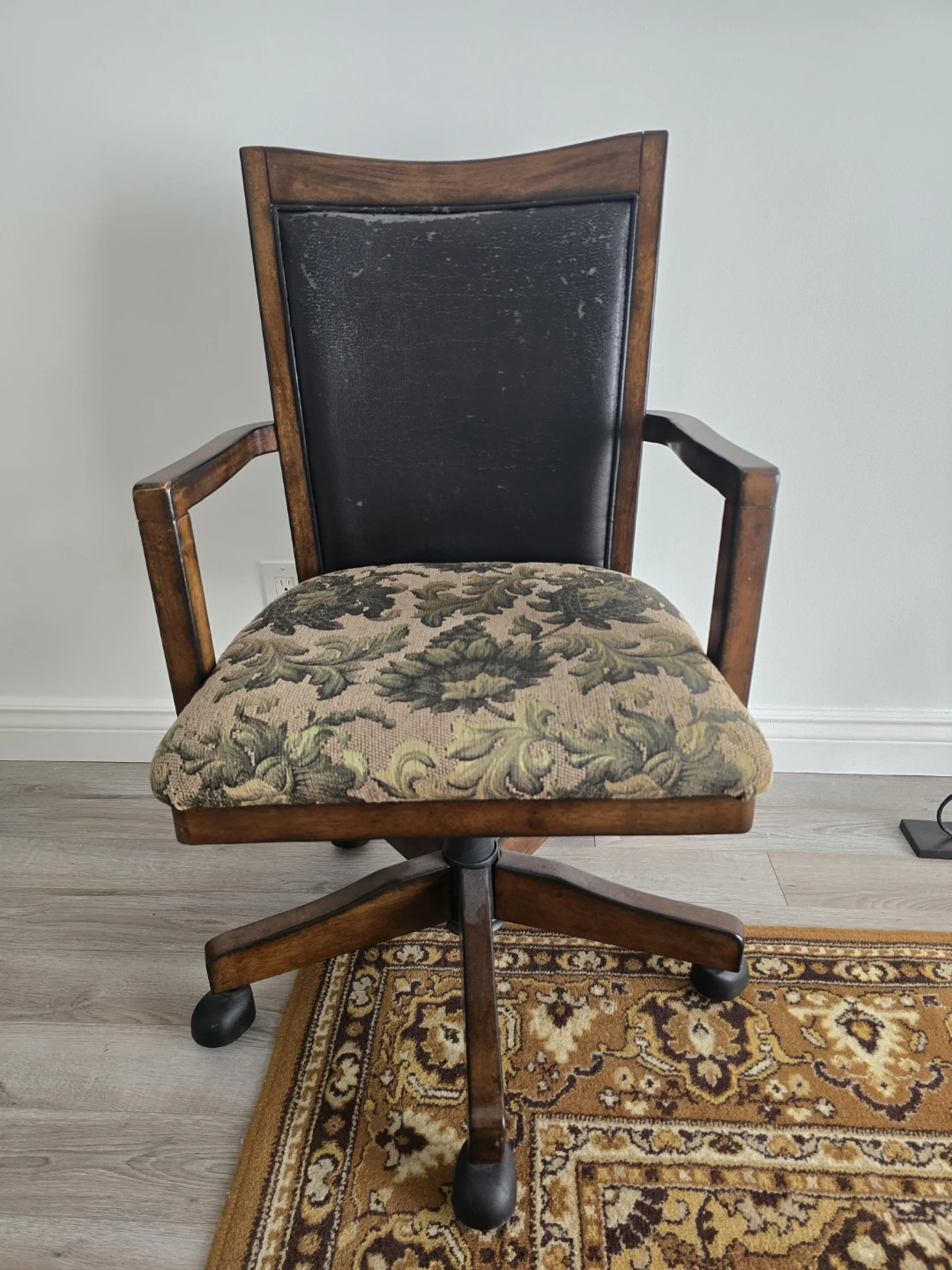Office Chair with Wood Frame and Floral Upholstery