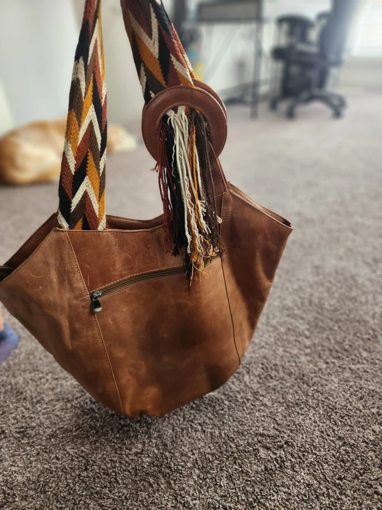 Boho Patchwork Tote Bag with Leather Accents