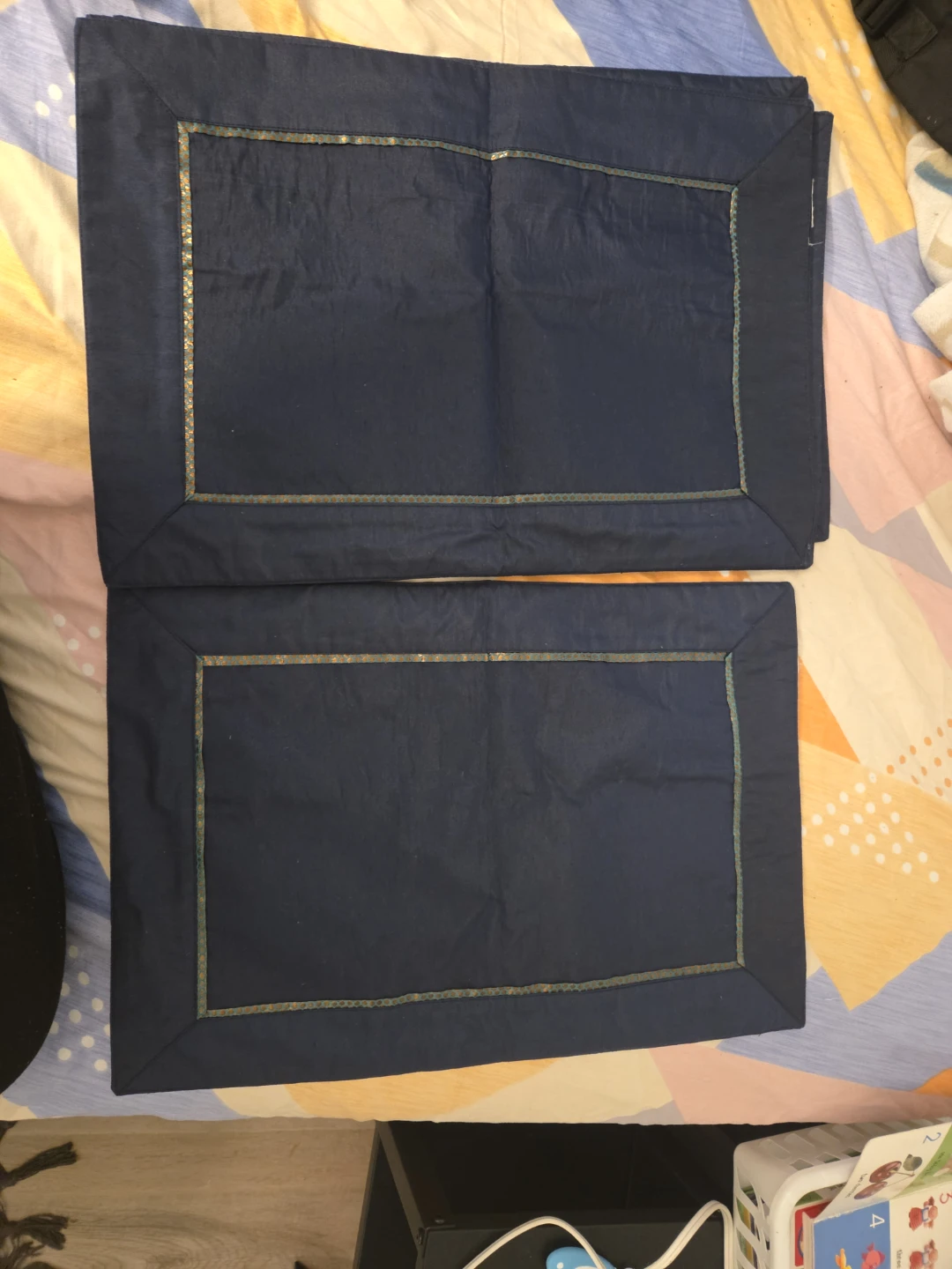 Navy Blue Placemats with Sequined Trim (Set of 5)