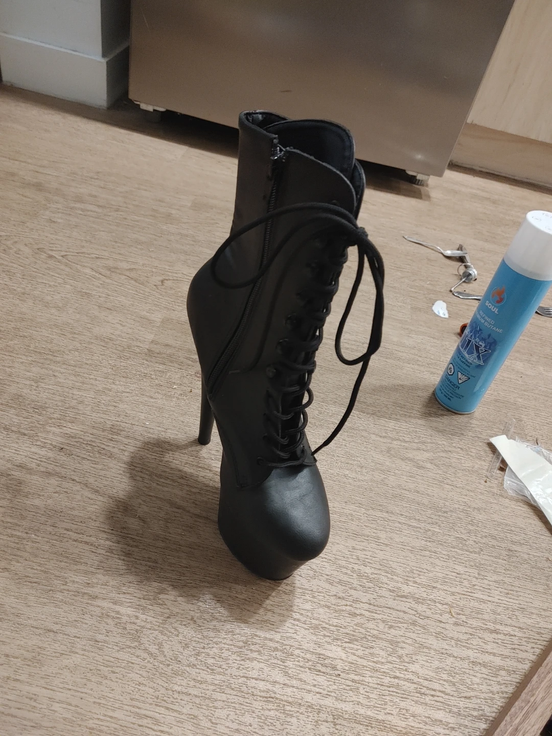 Black Lace-Up Platform Ankle Boots - photo 3