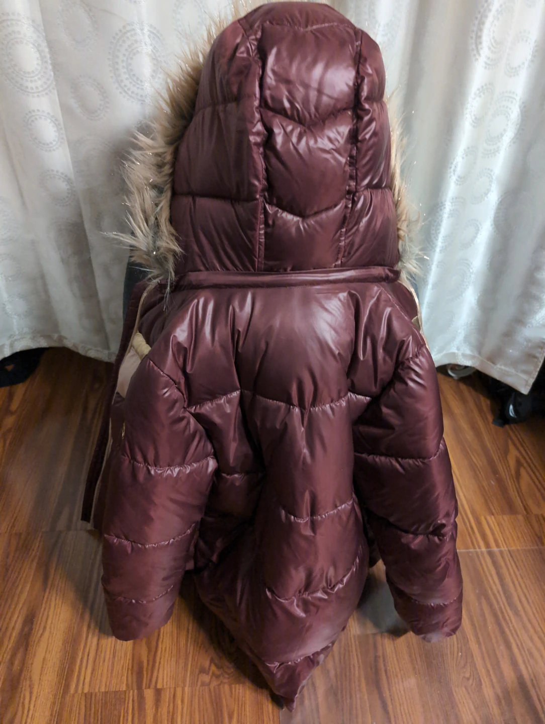 Michael Michael Kors Puffer Jacket with Fur Trim Hood Burgundy