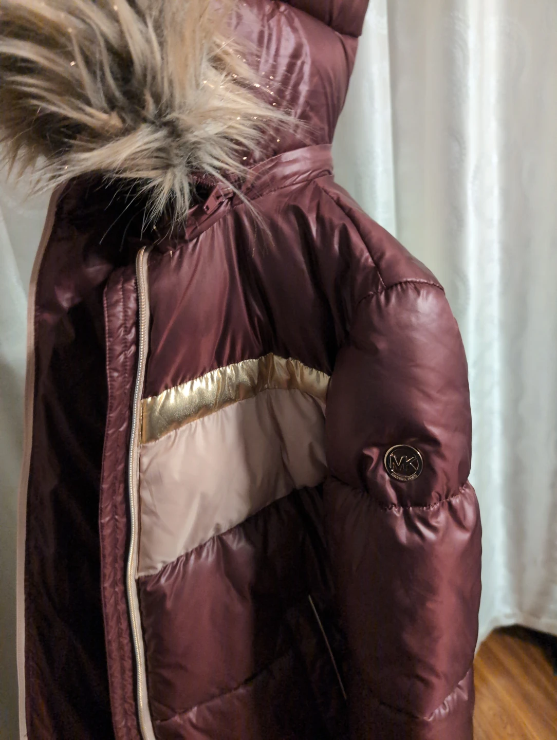 Michael Michael Kors Puffer Jacket with Fur Trim Hood Burgundy - photo 2