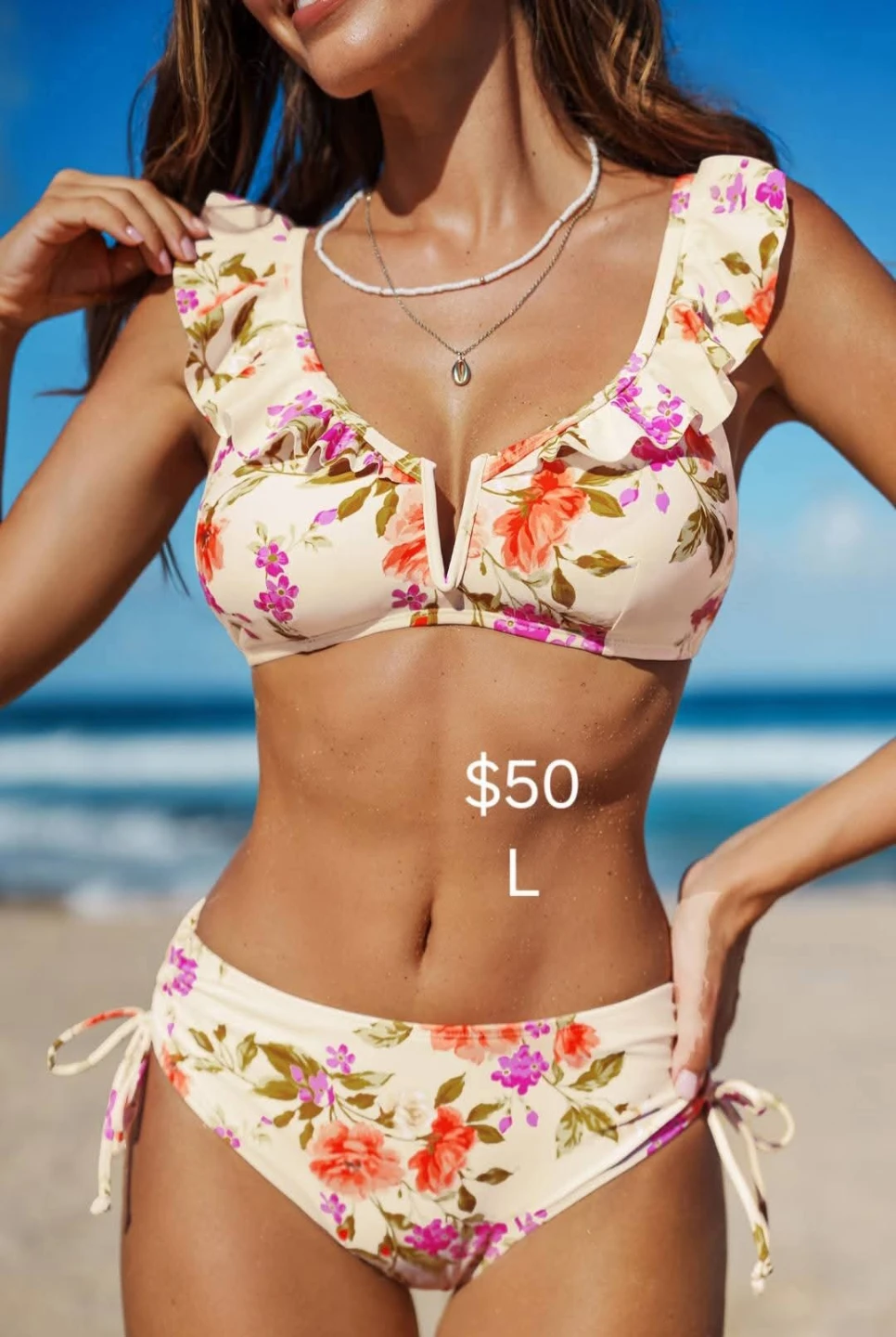 Floral Ruffle Bikini Set - Size L