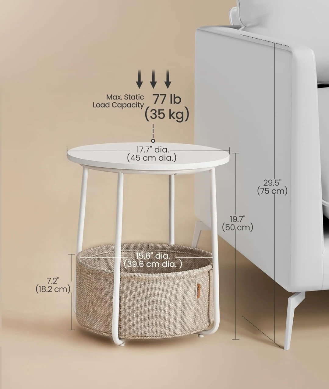 VASAGLE White Round End Table with Storage Basket - photo 2