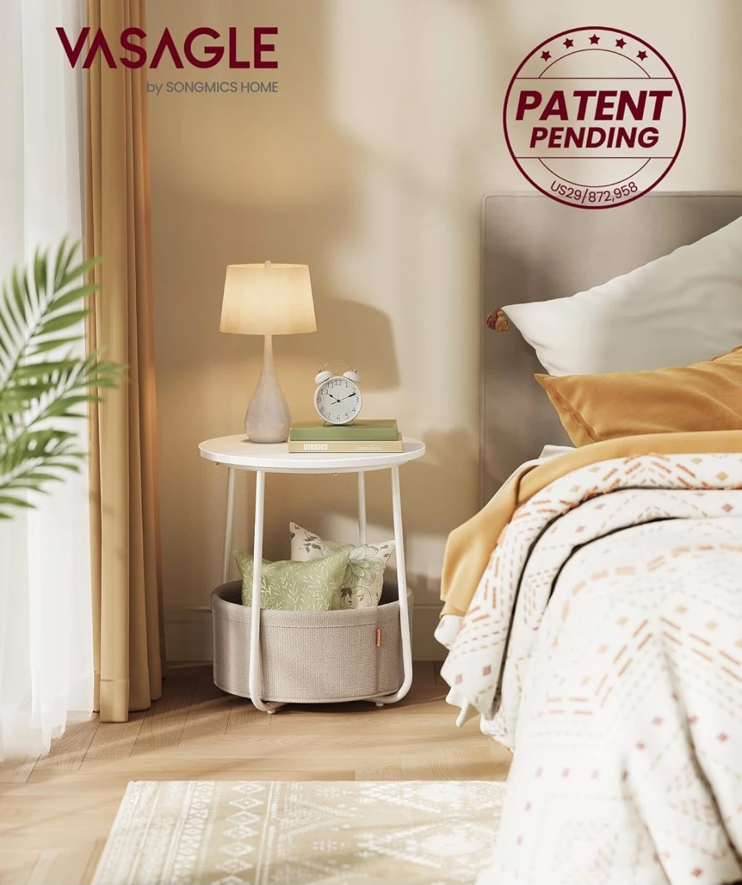 VASAGLE White Round End Table with Storage Basket - photo 3