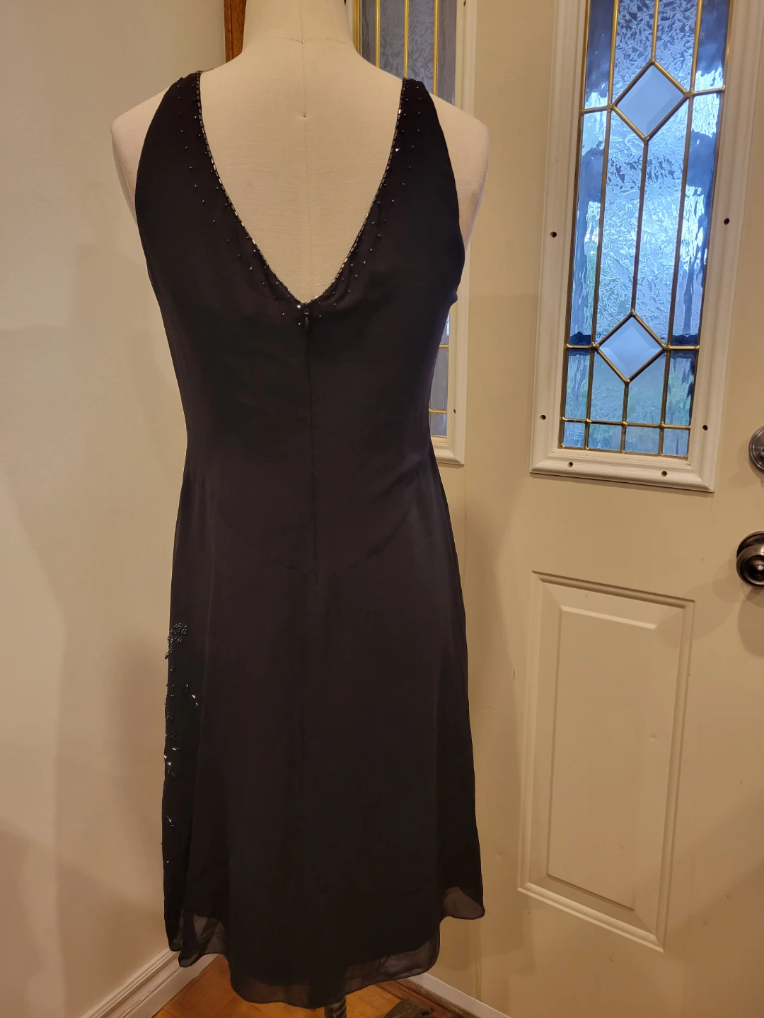 Black  Silk Beaded V-Neck Slip Dress - photo 2