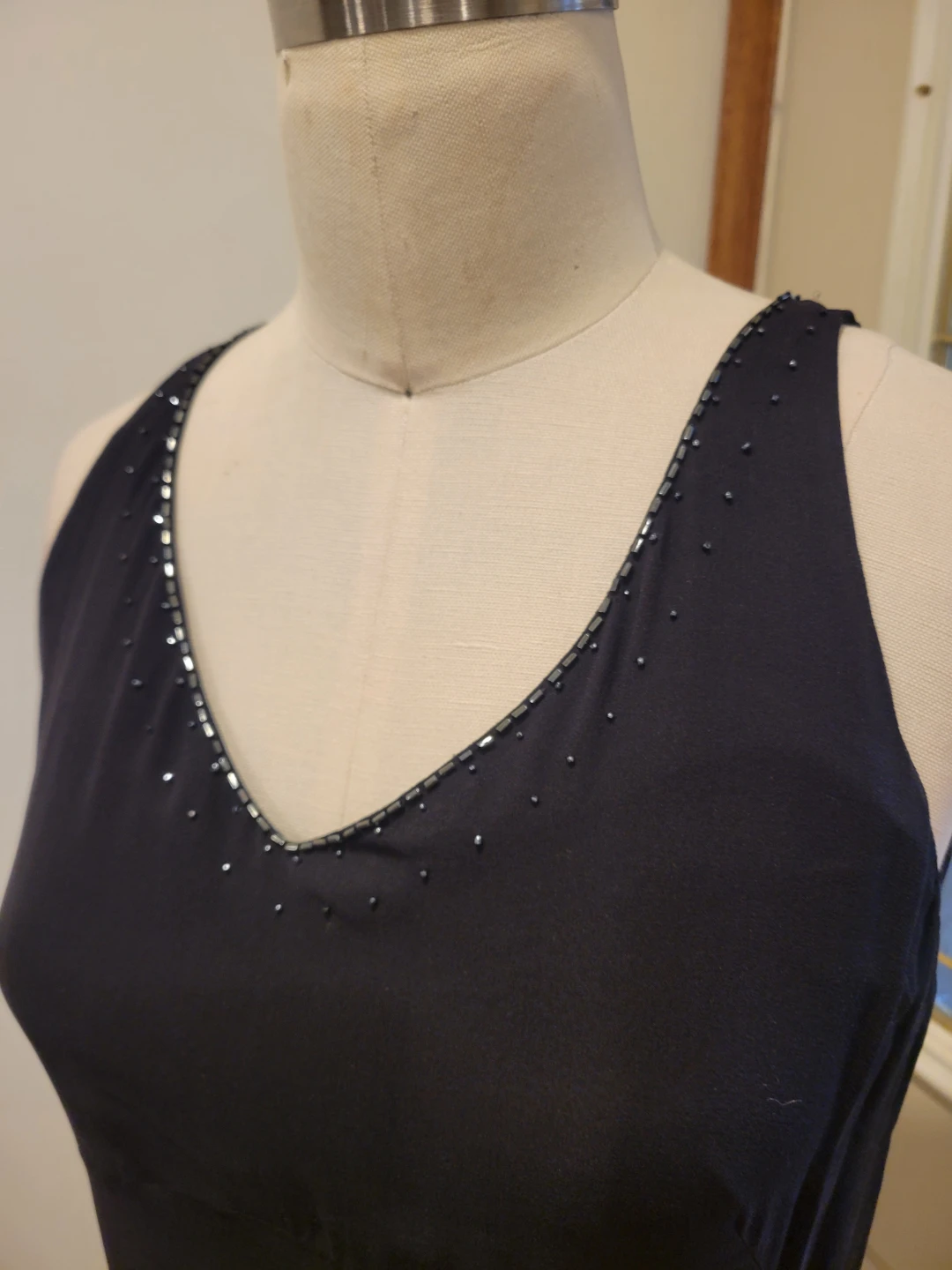Black  Silk Beaded V-Neck Slip Dress - photo 3