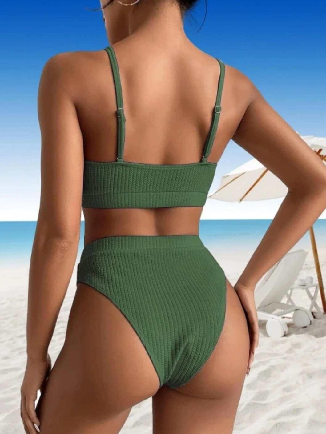 Brand New Women's Ribbed High-Waisted Bikini Set - photo 2
