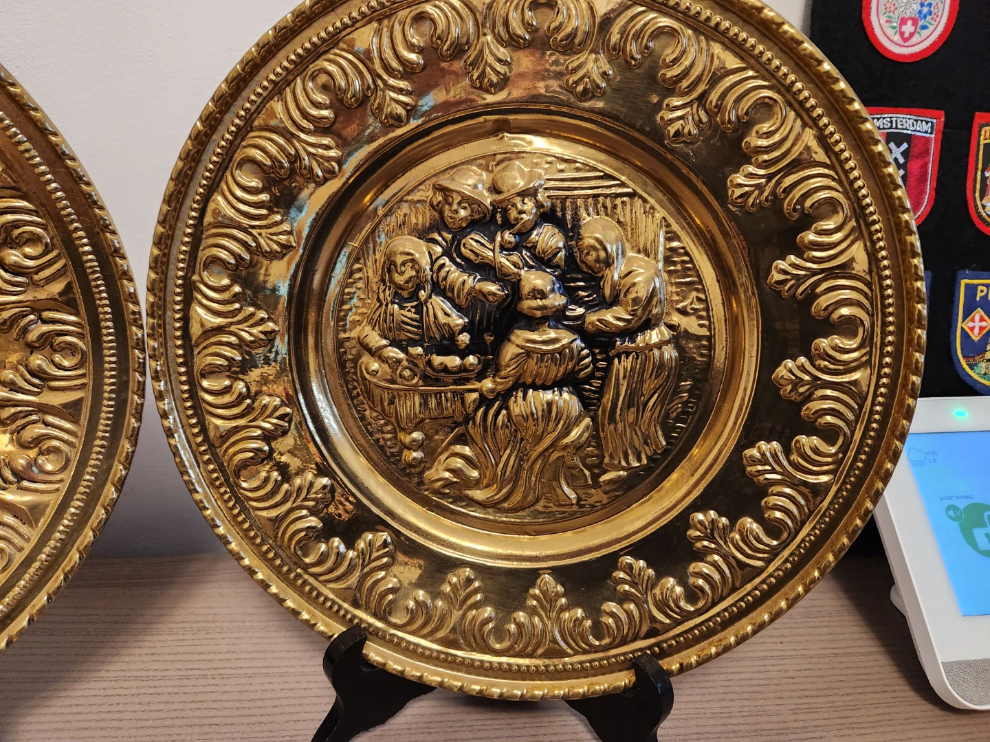 Vintage Brass Decorative Plates with Embossed Designs - photo 2