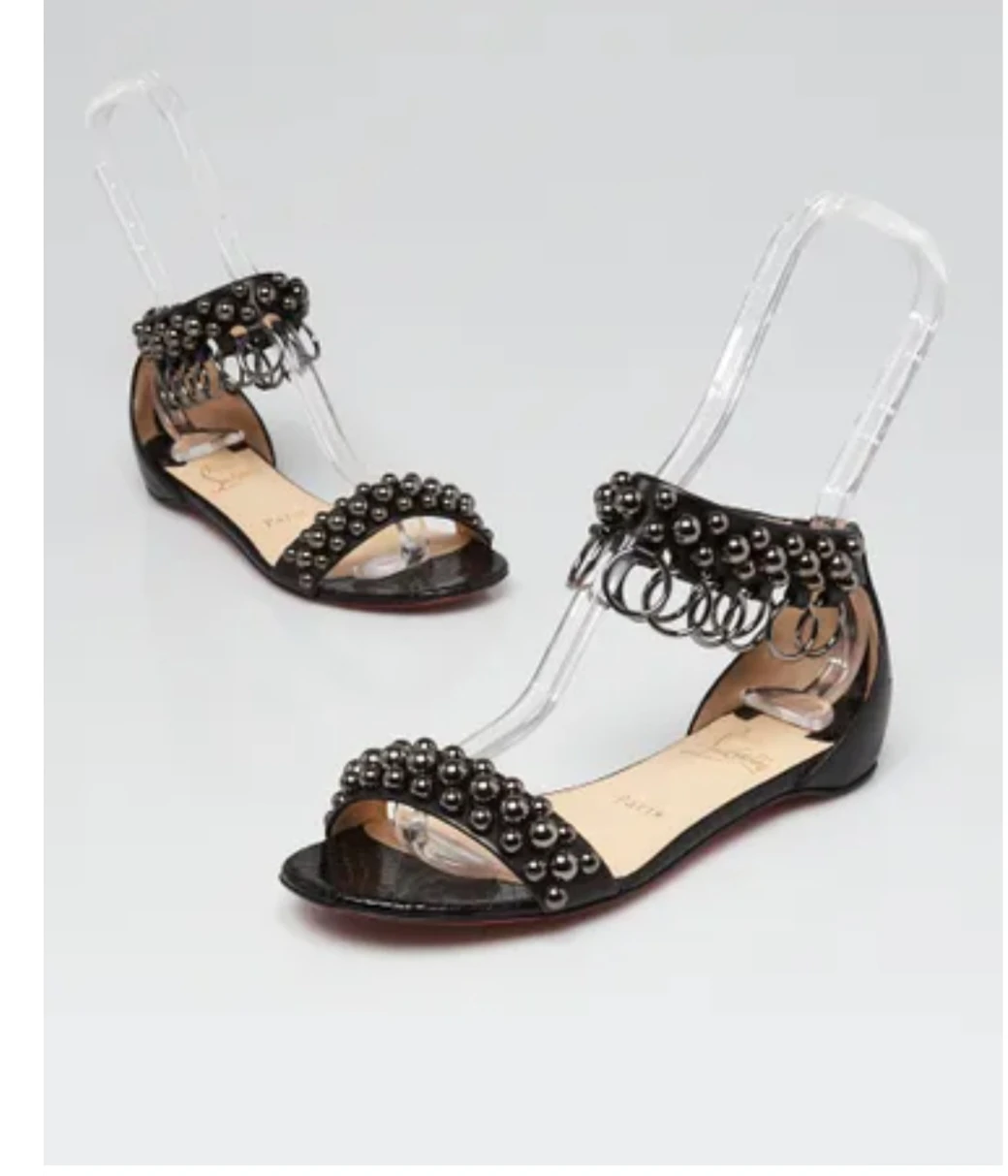 Christian Louboutin Black Studded Gladiator Flat Sandals