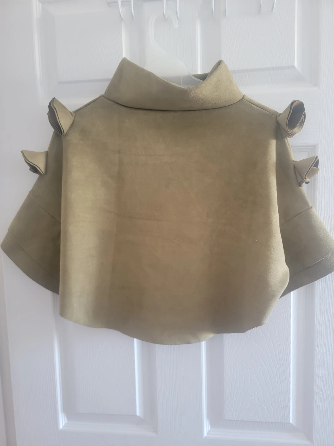 Tan Mock Neck Cape with Shoulder Cutouts Flowers M