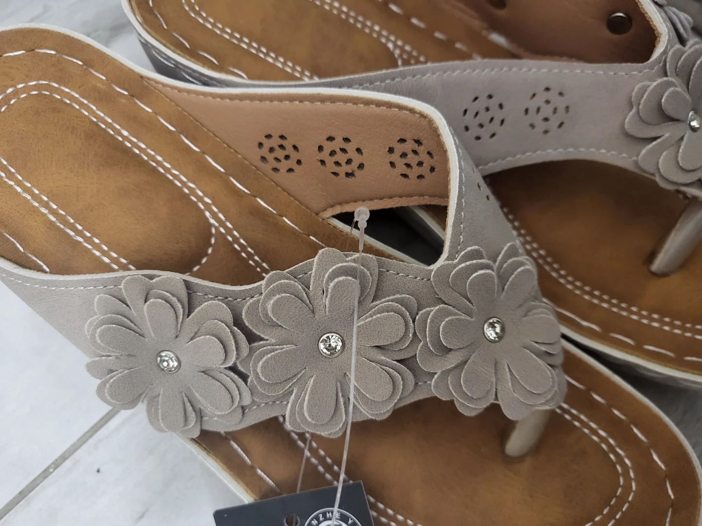 Women's Flip Flops with Flower Embellishment