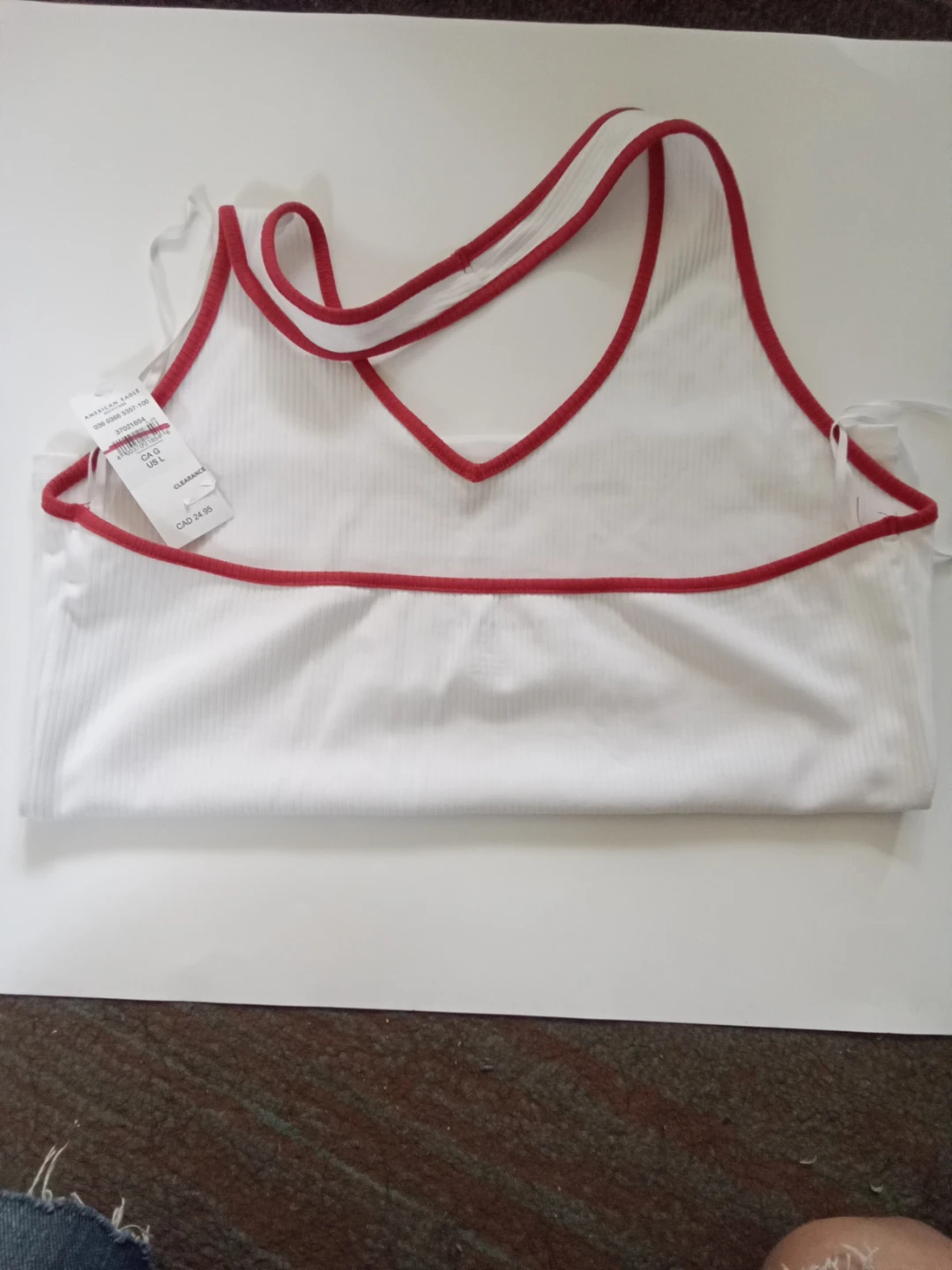American Eagle Tank Top - White/Red Trim - Size L