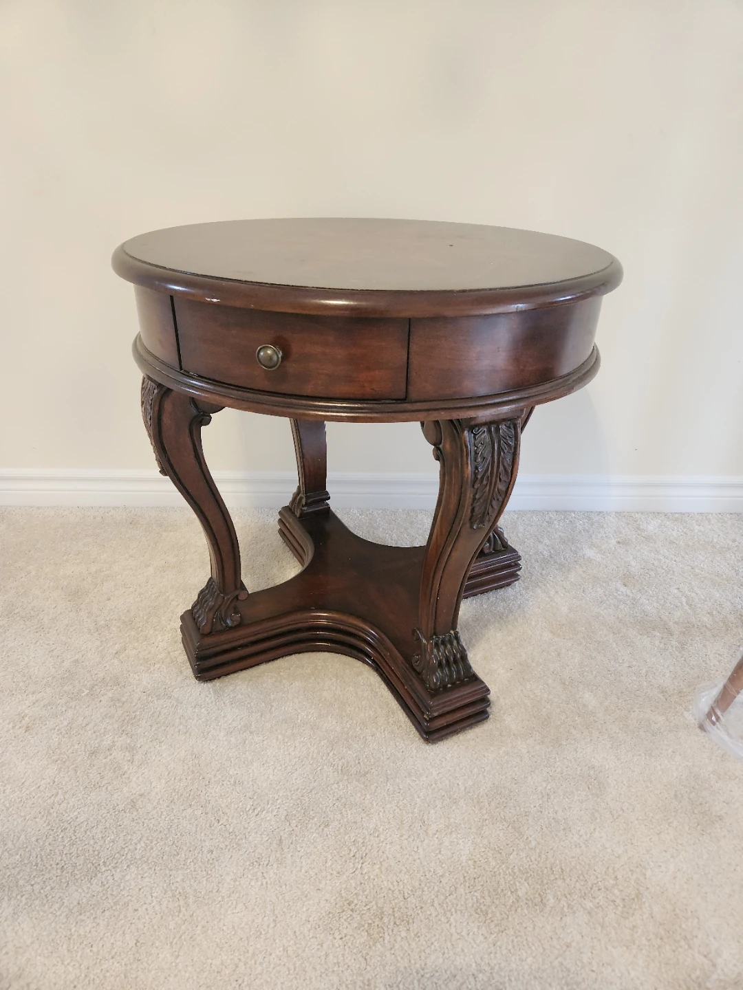 Round Inlay Top Side Table with Drawer