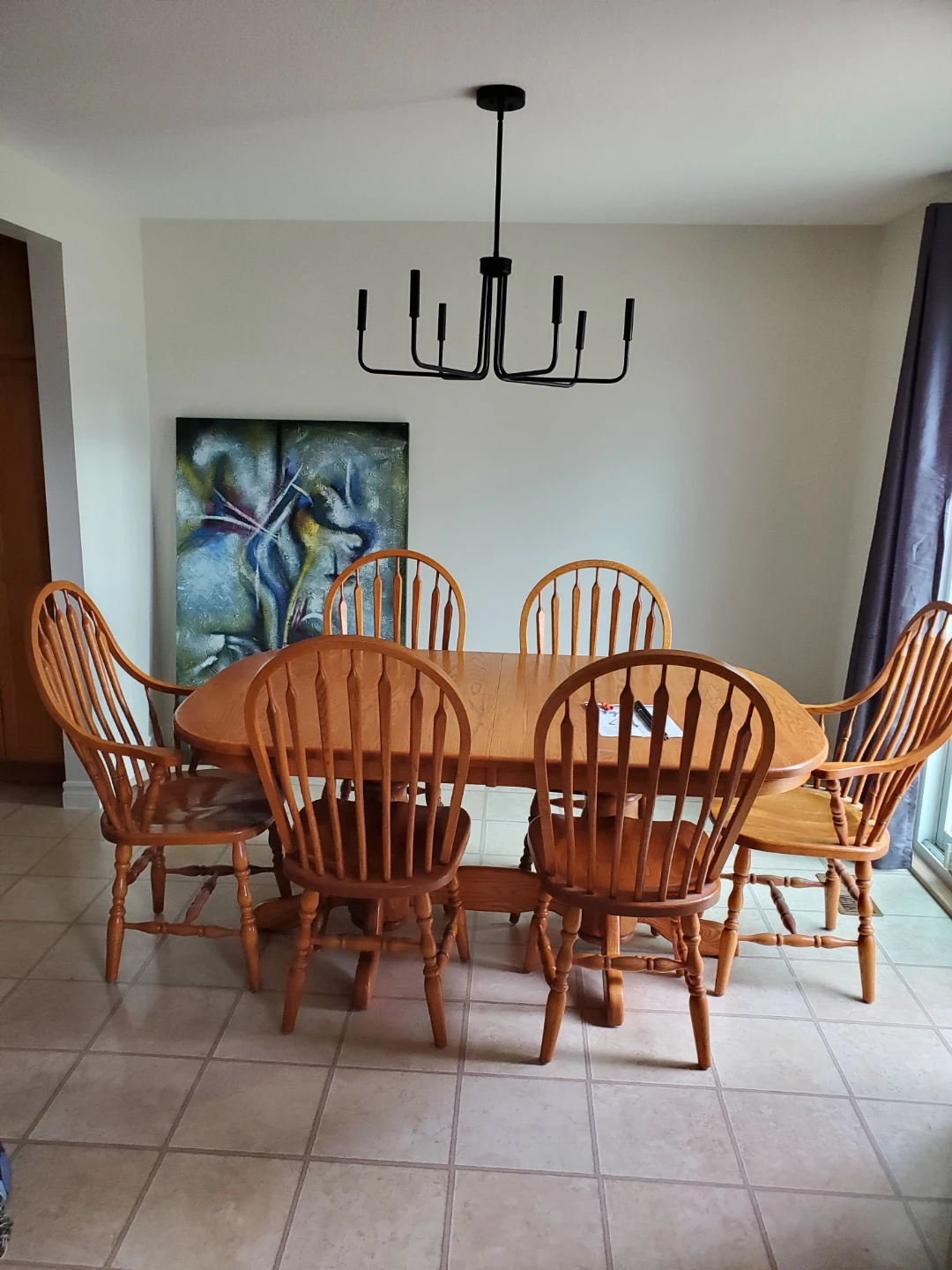 Xtendable Oak Dining Table with 6 Chairs + 3 Xtra leafs