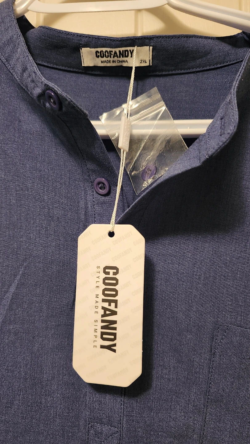 COOFANDY Men's 2XL Blue Short Sleeve Henley Shirt - photo 3