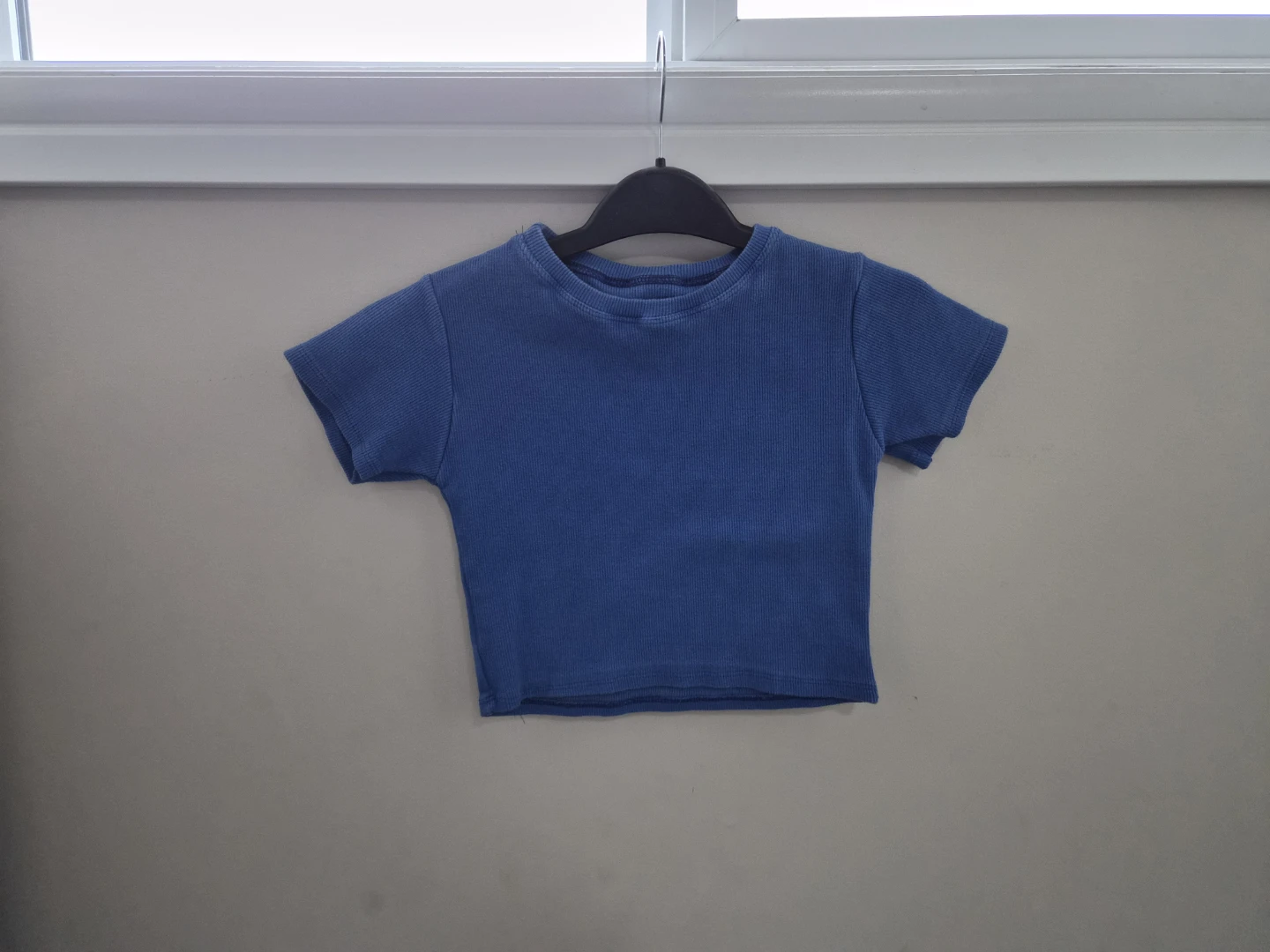Blue Ribbed Cropped T-Shirt