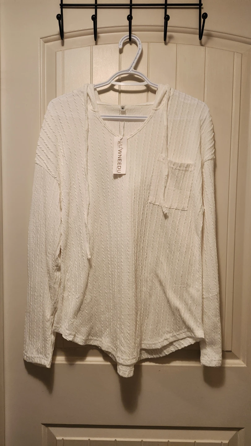 WNEEDU Women's White Hooded Sweater Size M