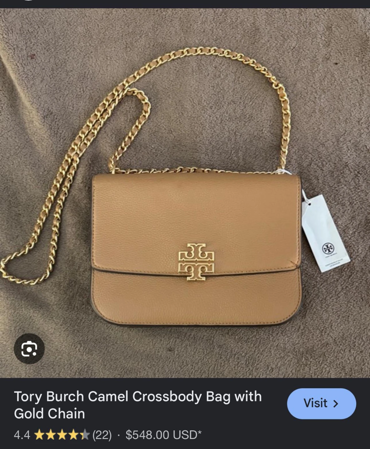 Tory Burch Camel Crossbody Bag with Gold Chain