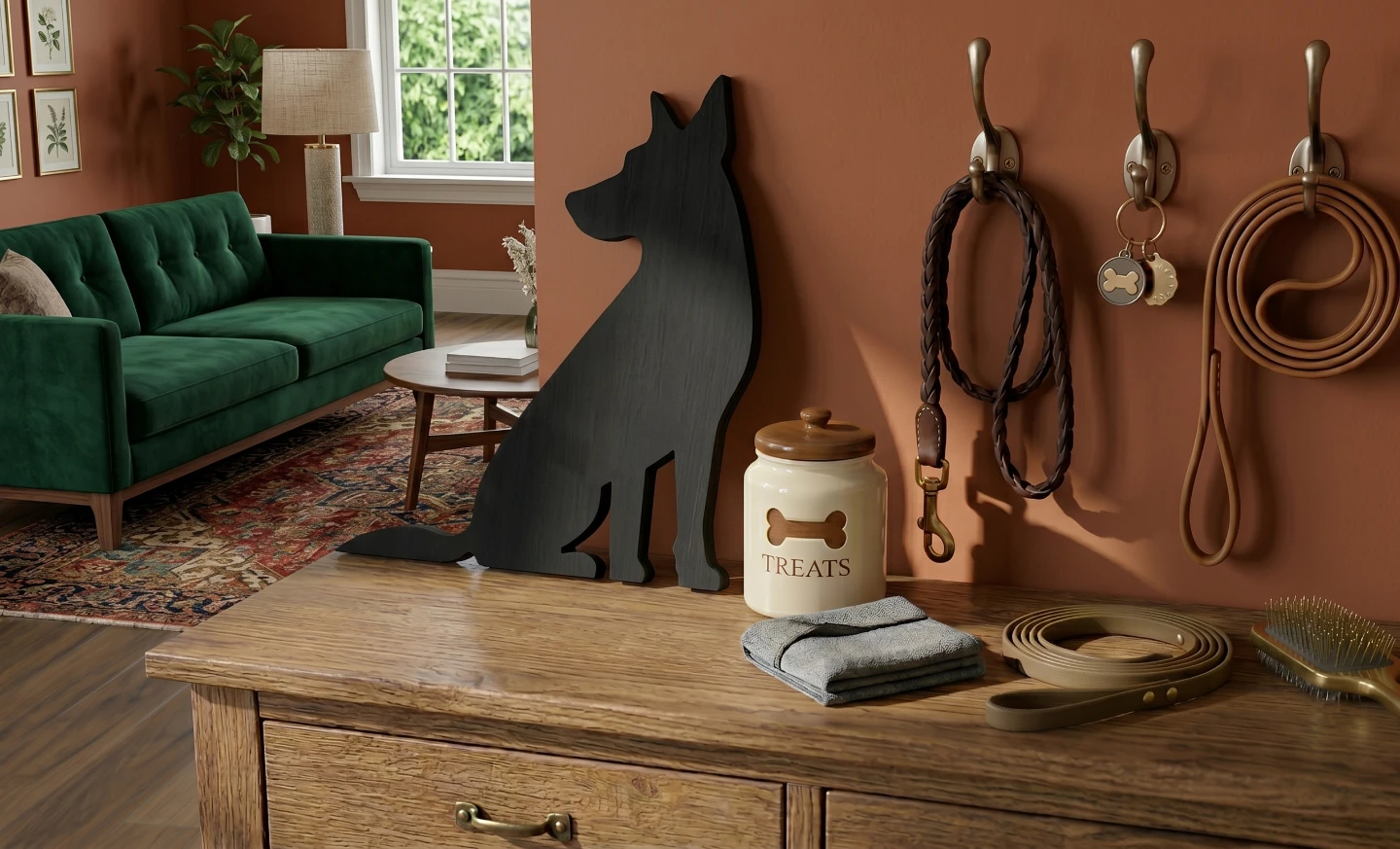 Black Wooden Sitting Dog Wall Decor