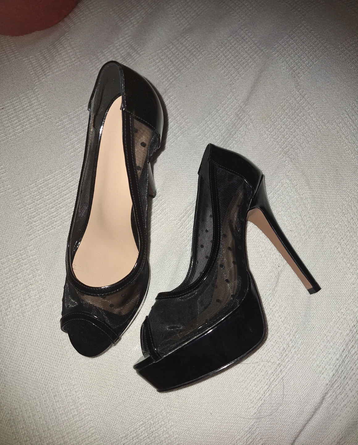 Black Mesh and Rhinestone Platform Heels