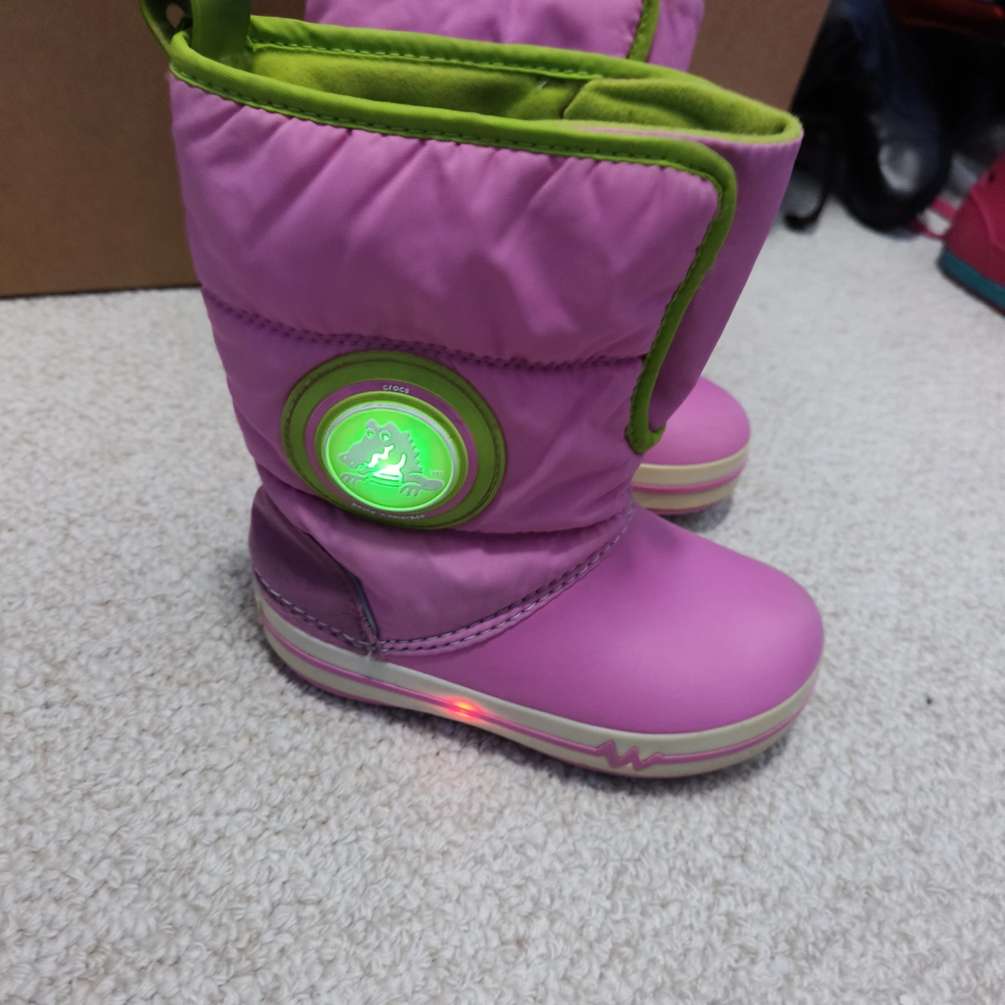 Crocs Pink Puffer Boots with Lights SIZE C11