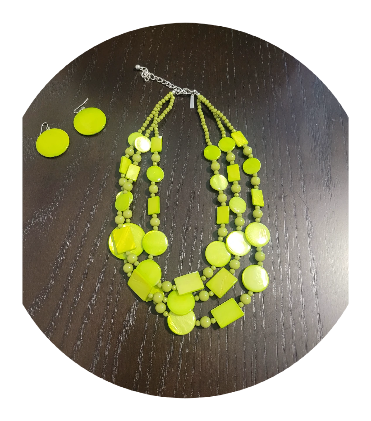 Lime Green Beaded Necklace and Earring Set
