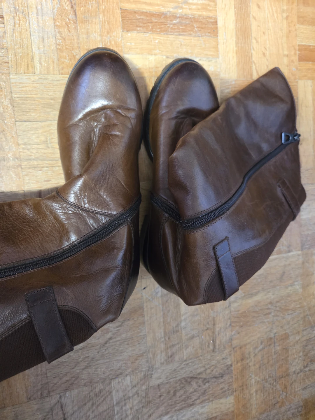 Brown Leather Zip Boots