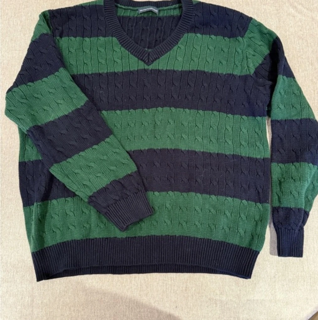 Brandy Melville Green & Navy Striped Sweater
