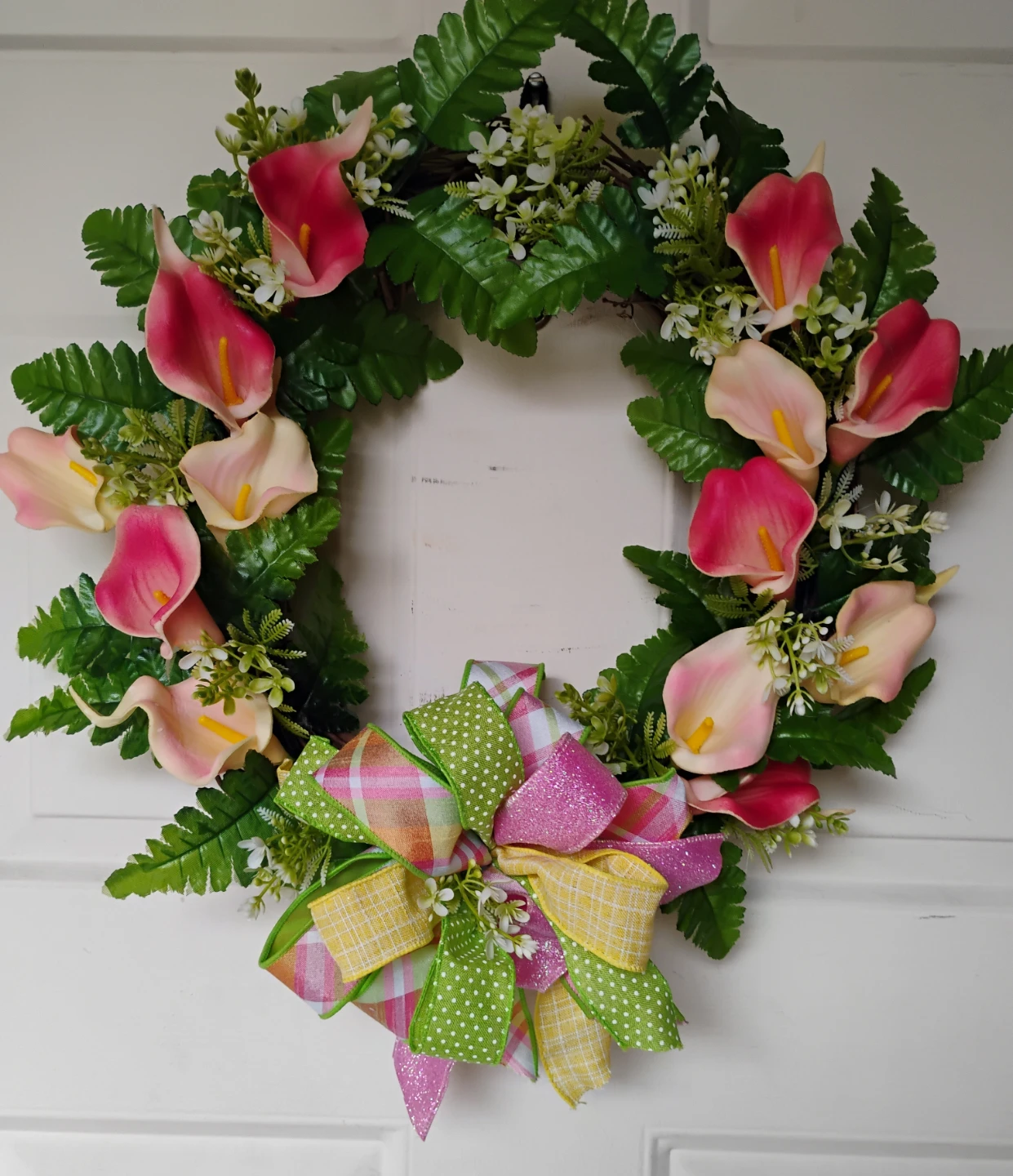 Calla Lily Wreath with Pink & Yellow Bow - photo 2