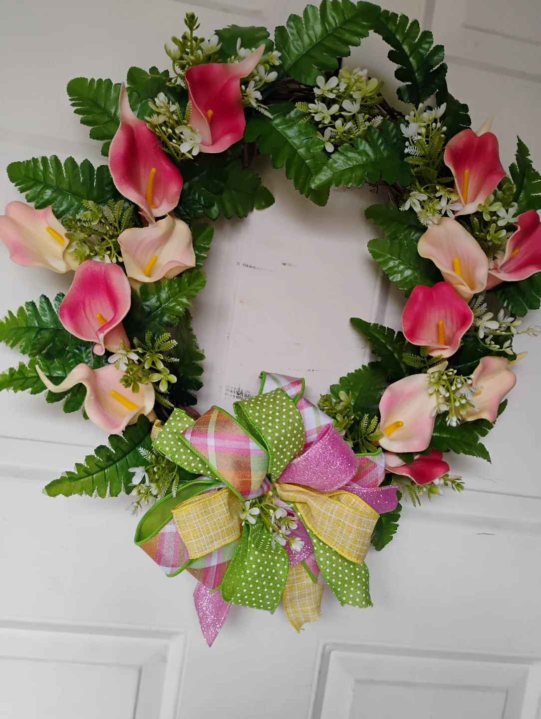 Calla Lily Wreath with Pink & Yellow Bow - photo 4