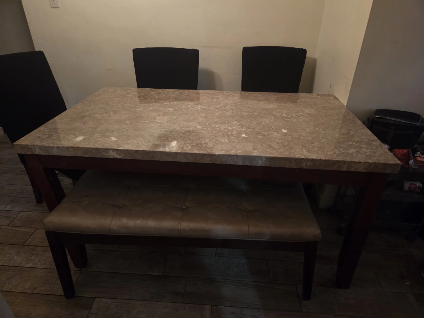 Marble Top Dining Table with Bench