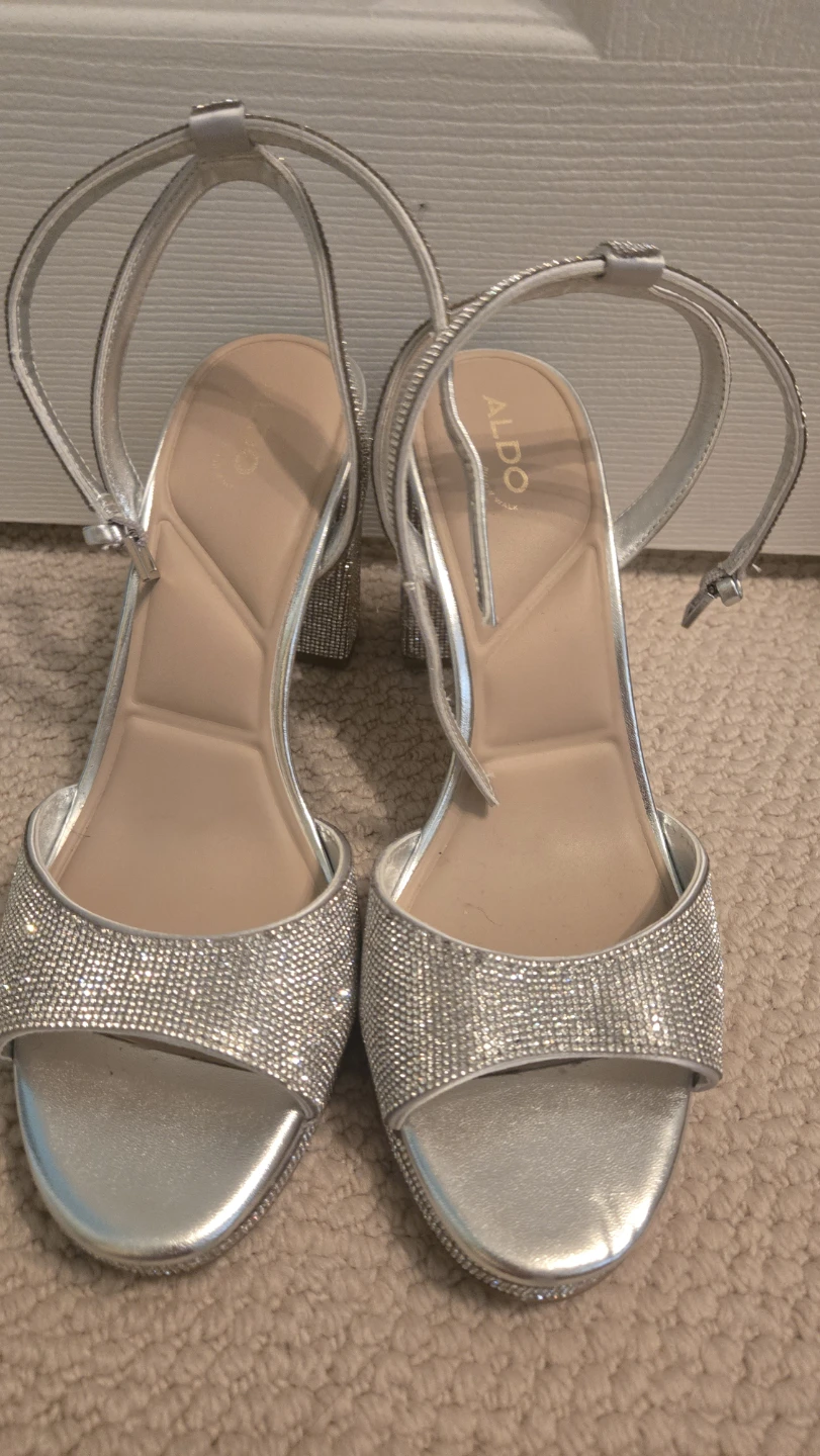Aldo Silver Embellished Block Heel Sandals