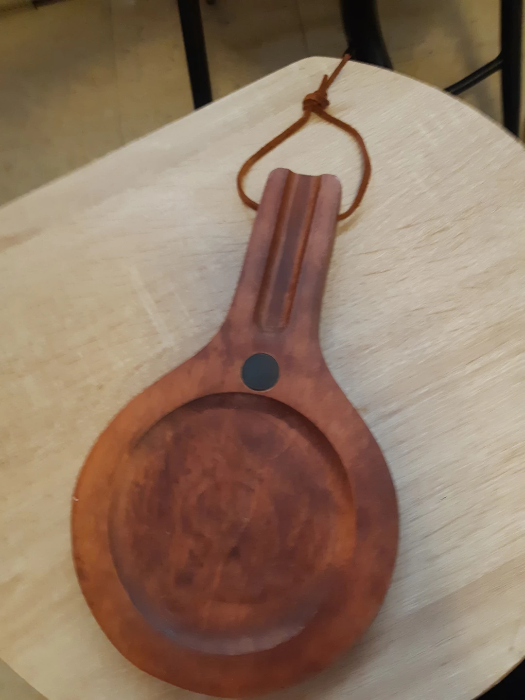 Wooden Spoon Rest with Leather Hanger