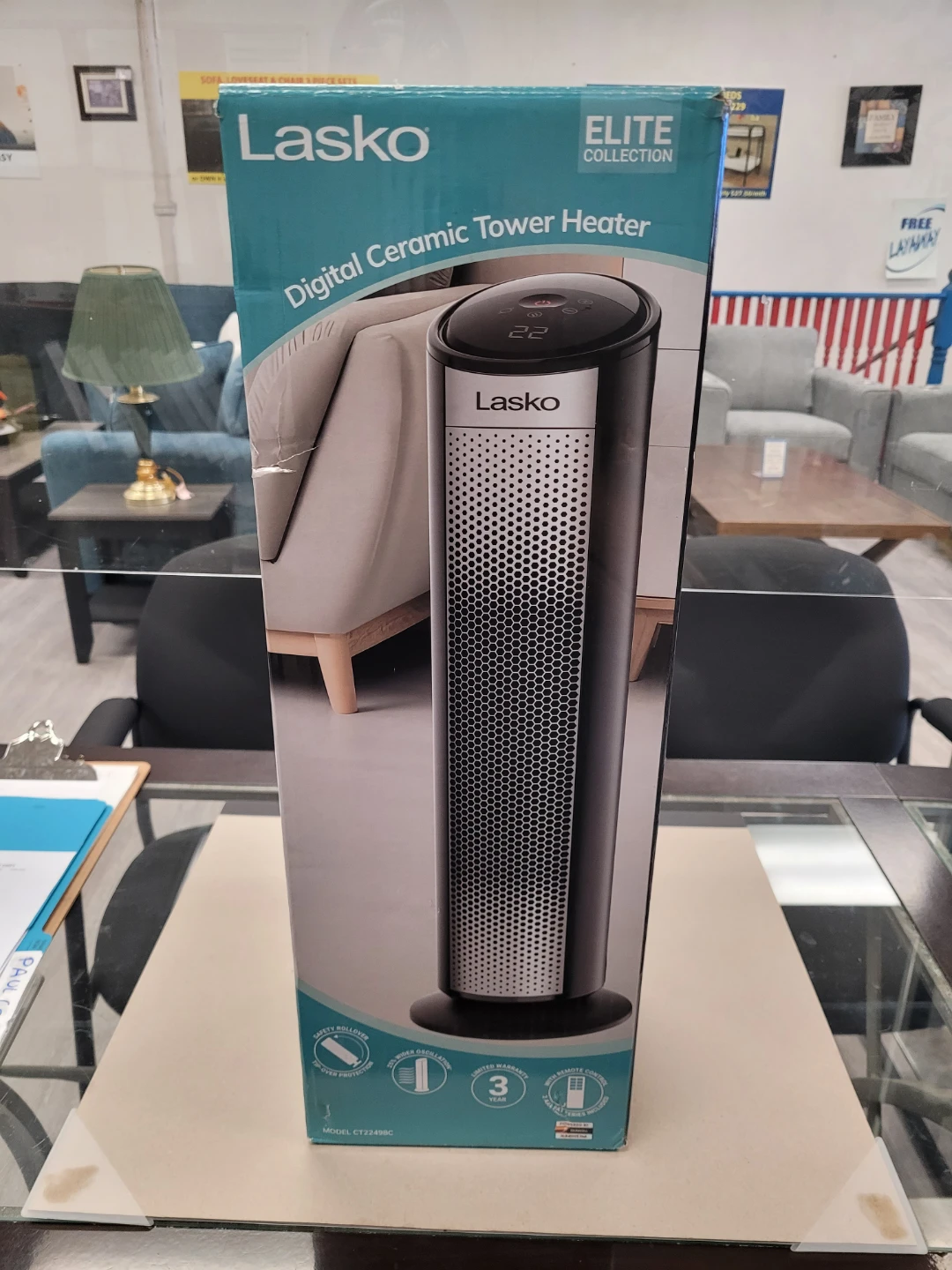Lasko Digital Ceramic Tower Heater CT22498C with Remote