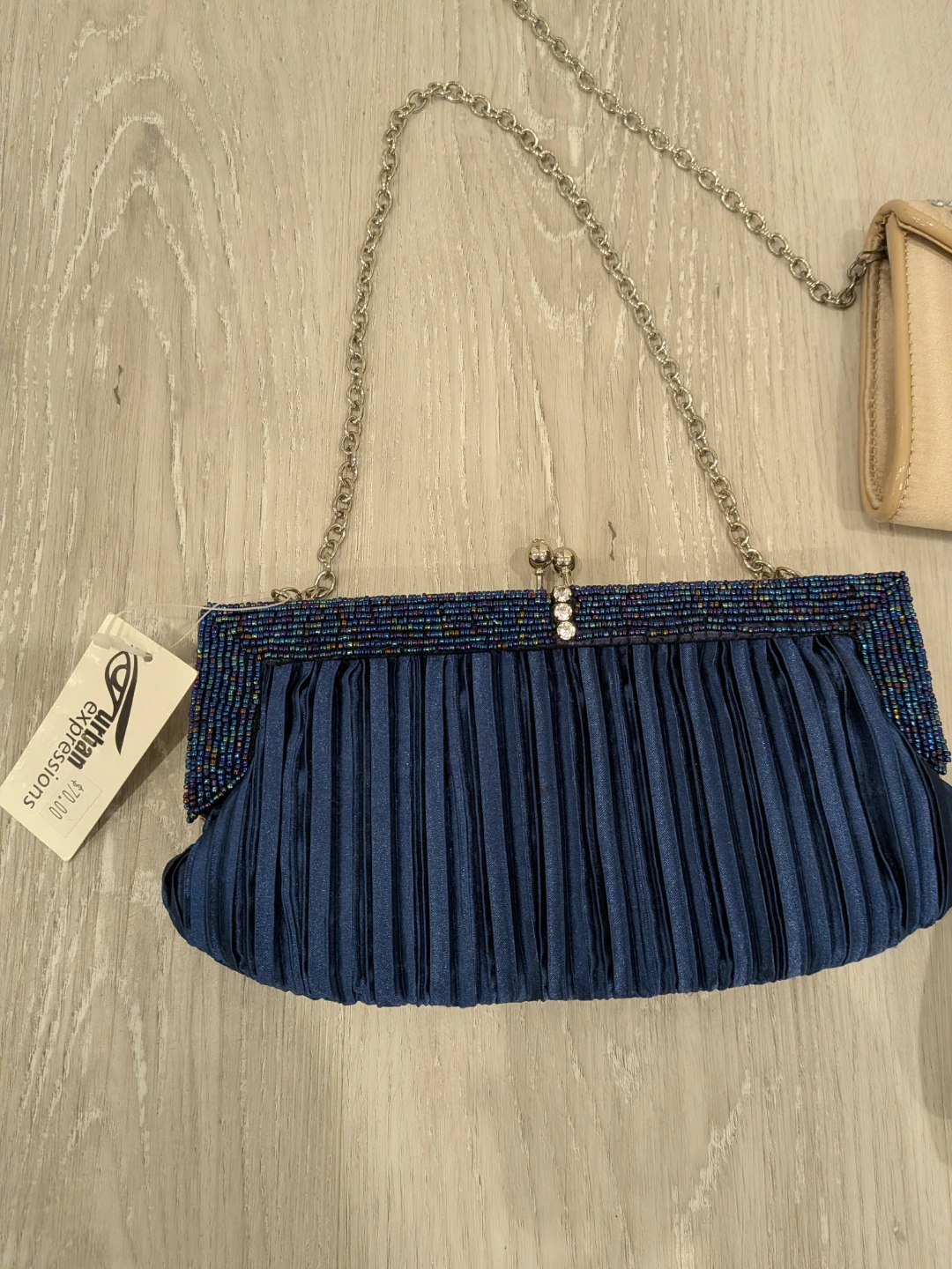 3 Evening Clutch Purses - Silver, Beige, and Blue - photo 2