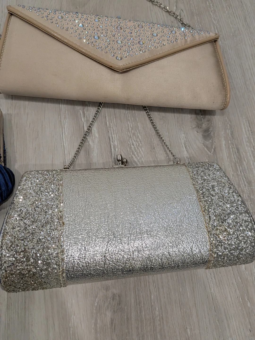 3 Evening Clutch Purses - Silver, Beige, and Blue - photo 4