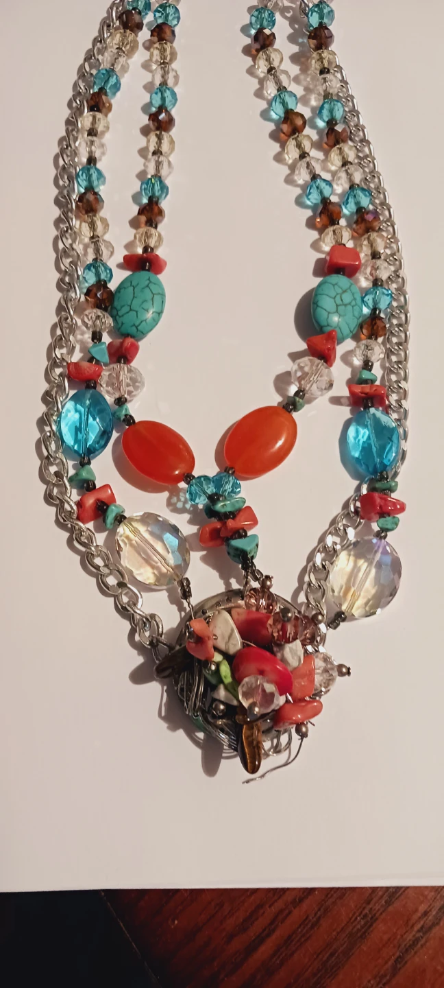 Beautiful Necklace with Turquoise, Coral,  & Carnelian Stones