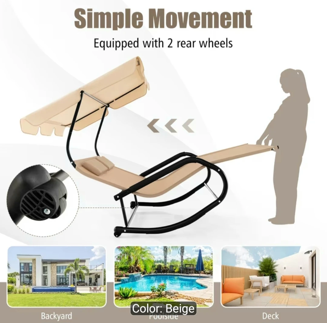 Double Patio Rocking Chair with Canopy - Beige - photo 2