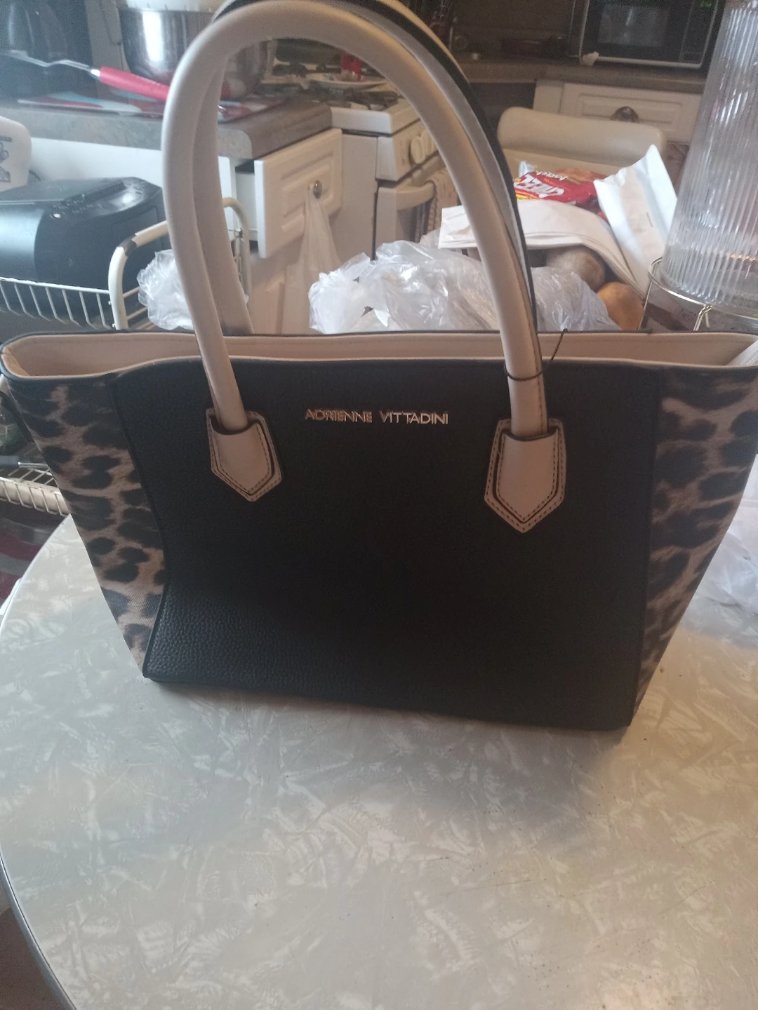 Adrienne Vittadini Tote Bag - Black & Leopard Print