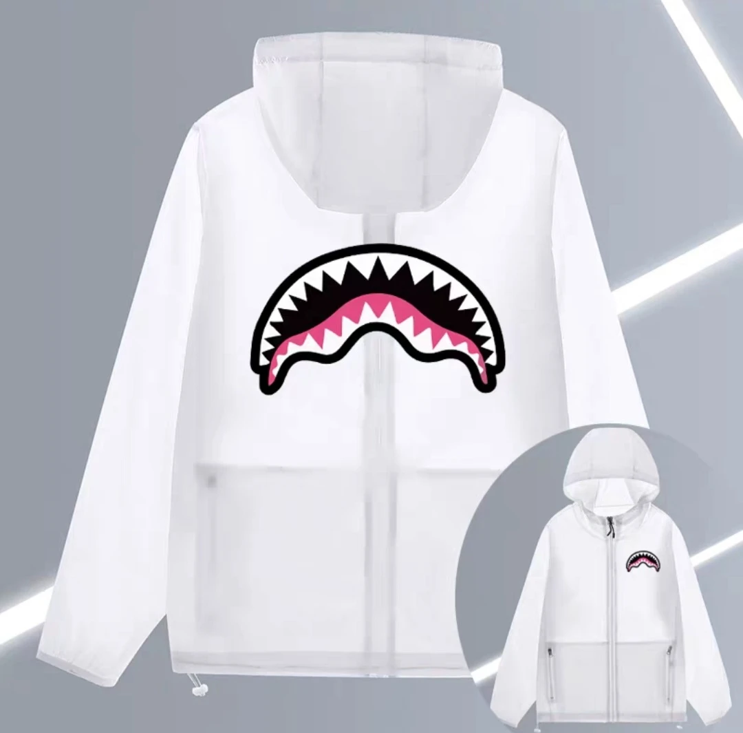 White Hooded Jacket with Shark Graphic