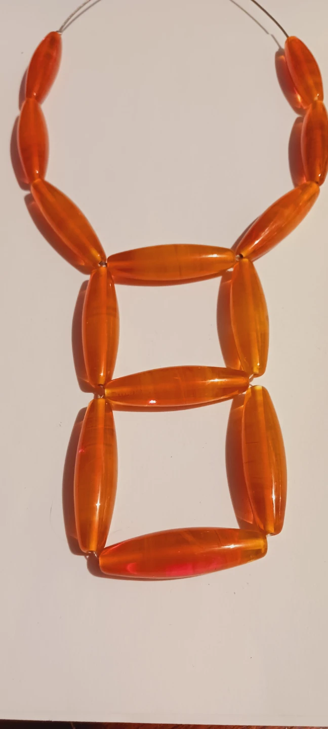 Artistic Geometric Unique Orange Beadrled Necklace - photo 3