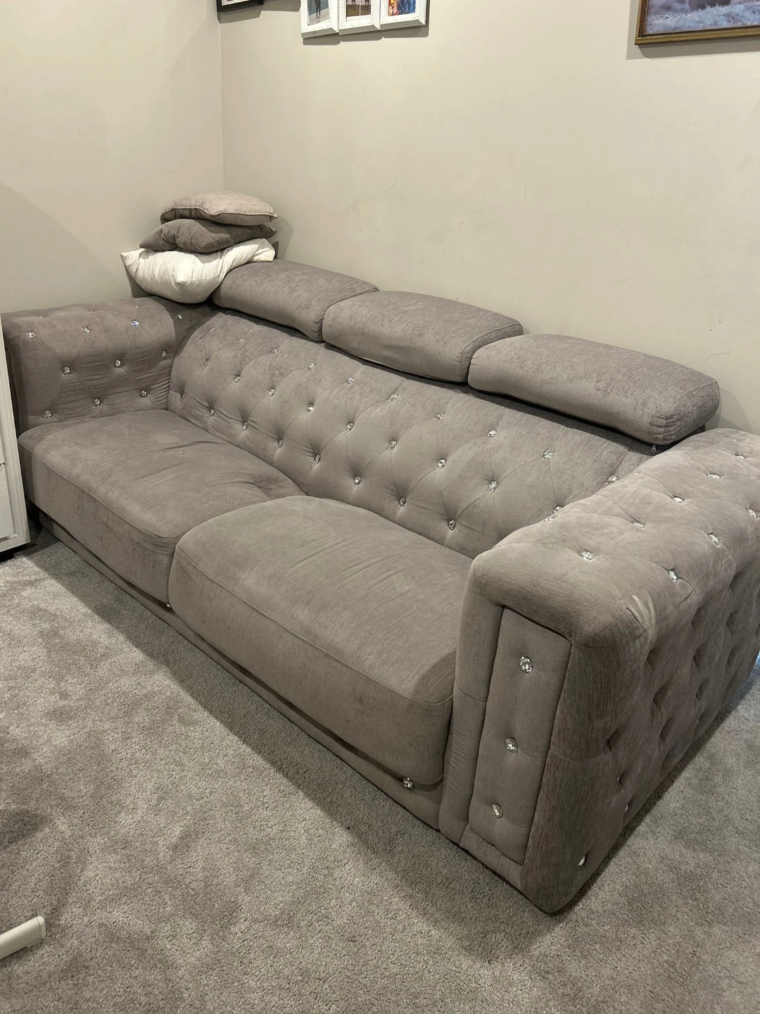 Tufted Sofa with Crystal Accents