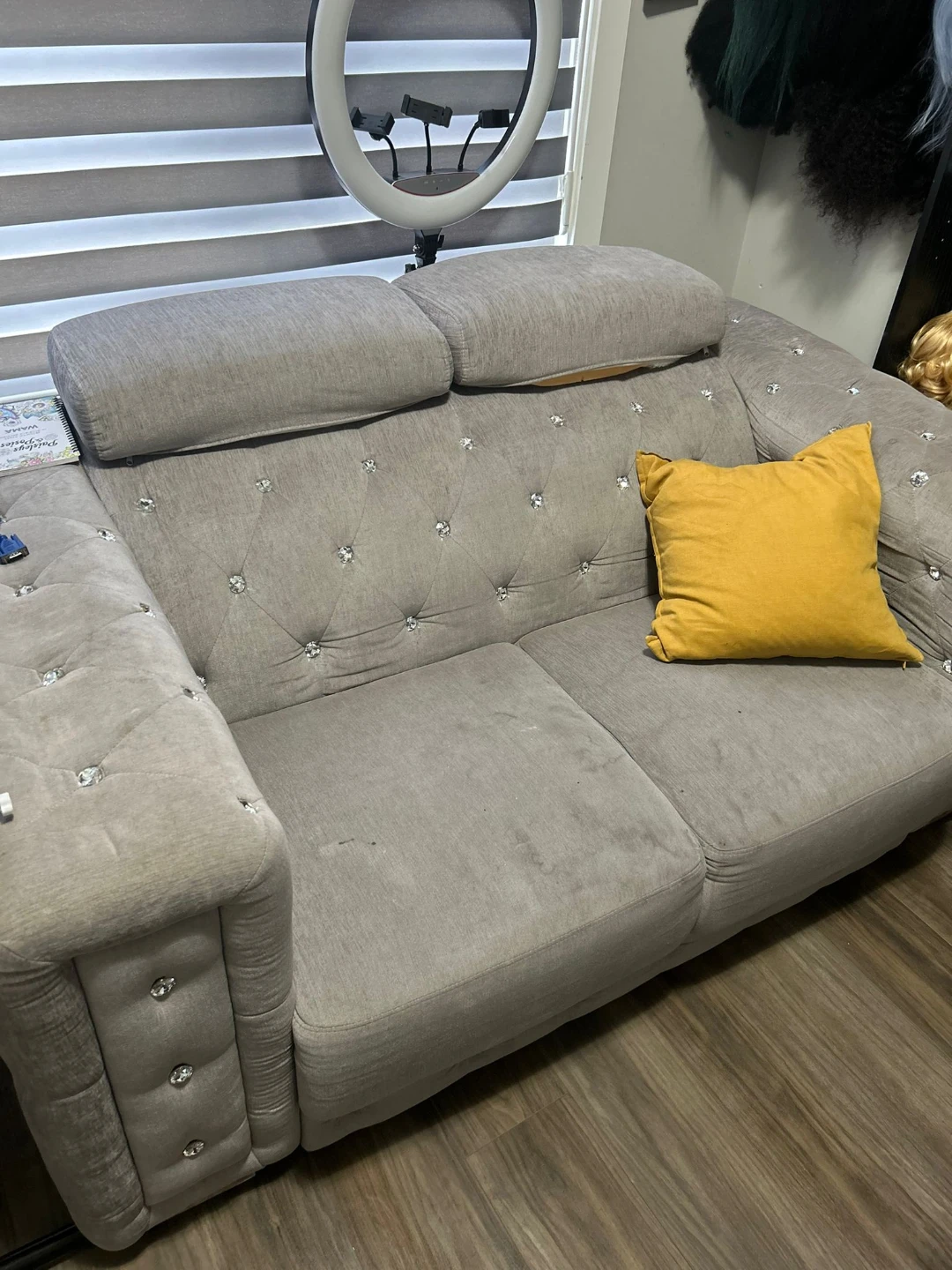 Tufted Sofa with Crystal Accents - photo 2