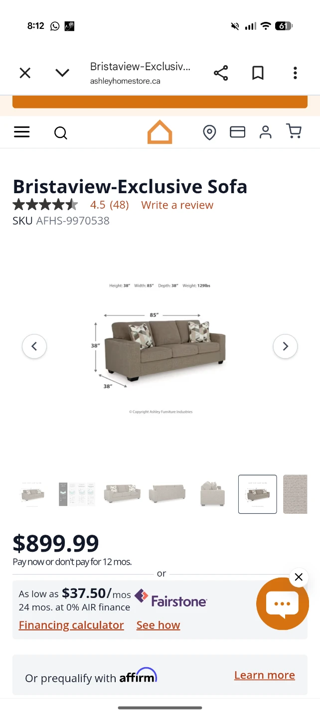 Ashley Bristaview  Sofa - Like New