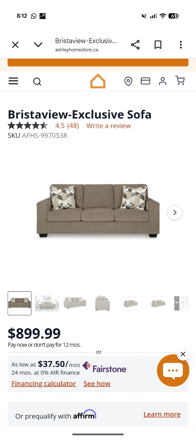 Ashley Bristaview  Sofa - Like New - photo 2