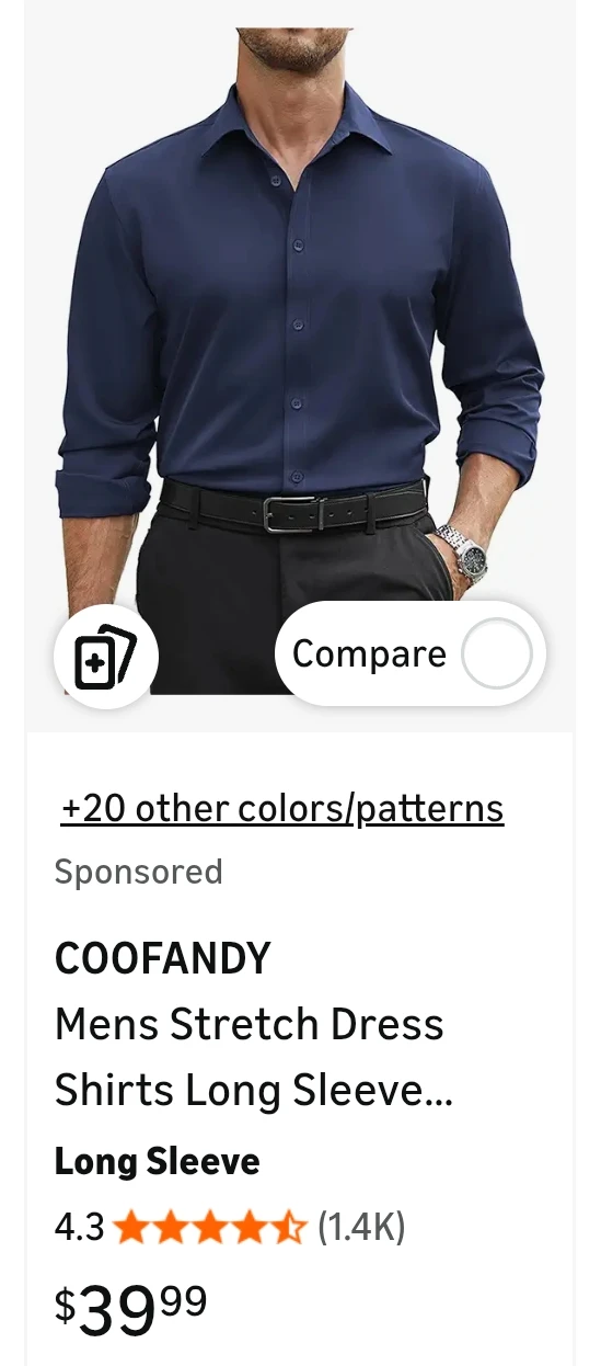 COOFANDY Men's Navy Blue Long Sleeve Dress Shirt - XL
