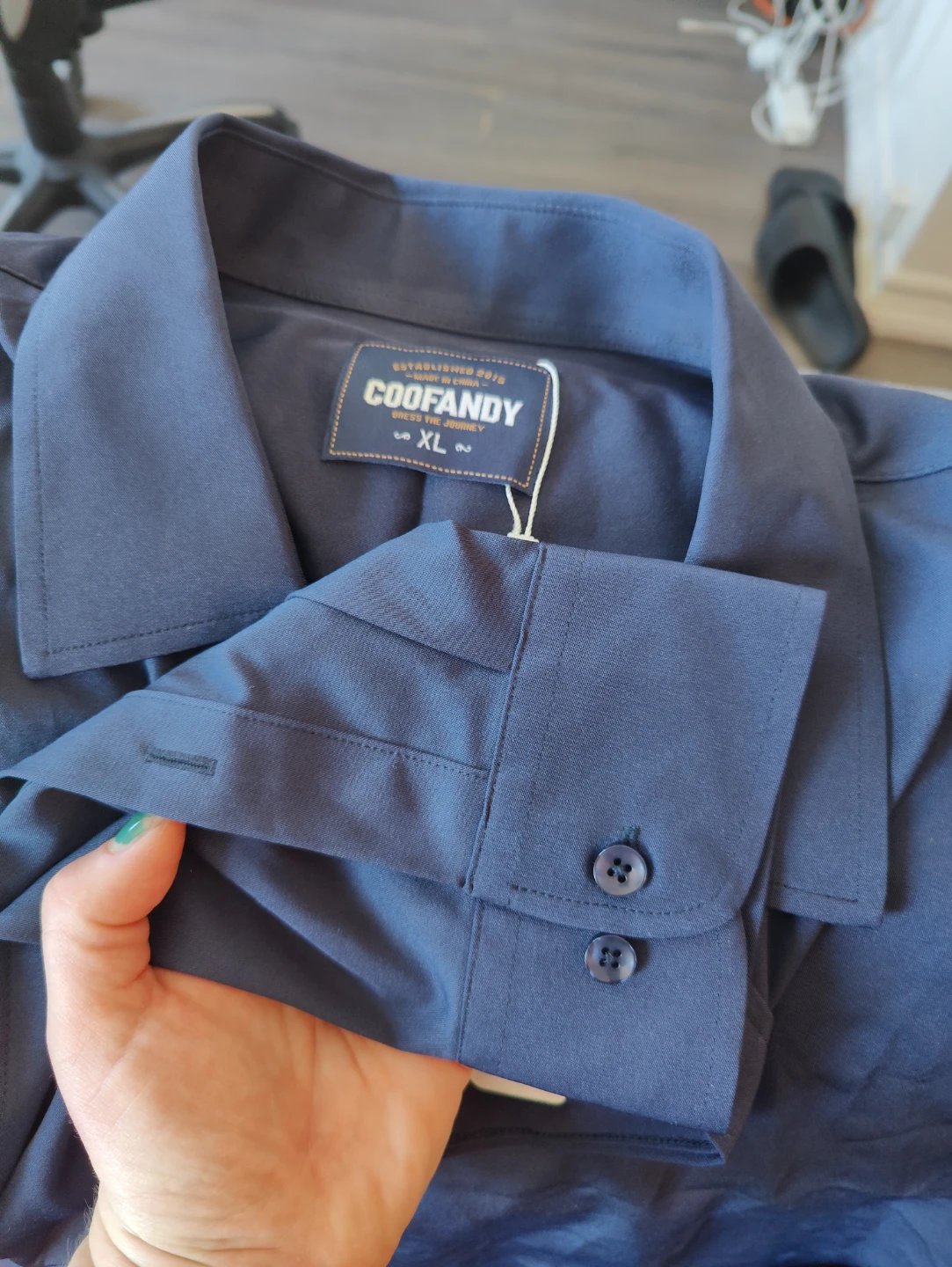 COOFANDY Men's Navy Blue Long Sleeve Dress Shirt - XL - photo 3