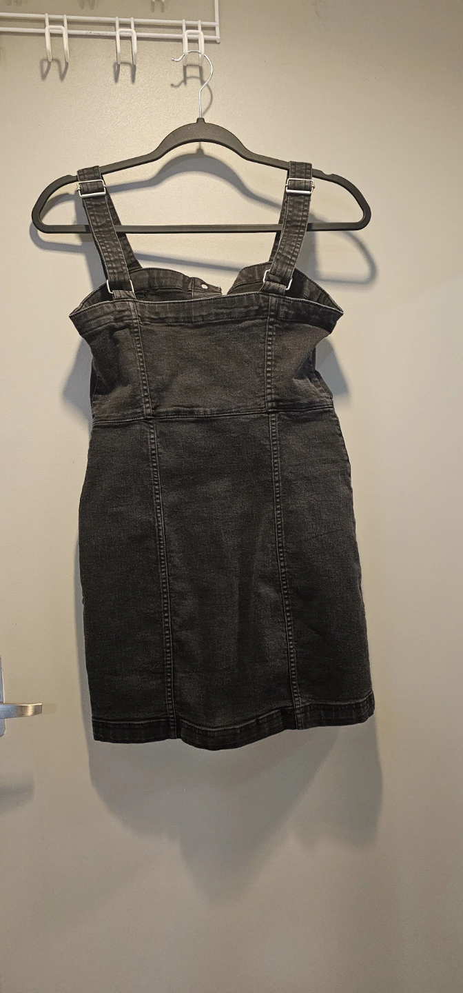 H&M Divided Black Denim Button-Up Pinafore Dress XS - photo 3